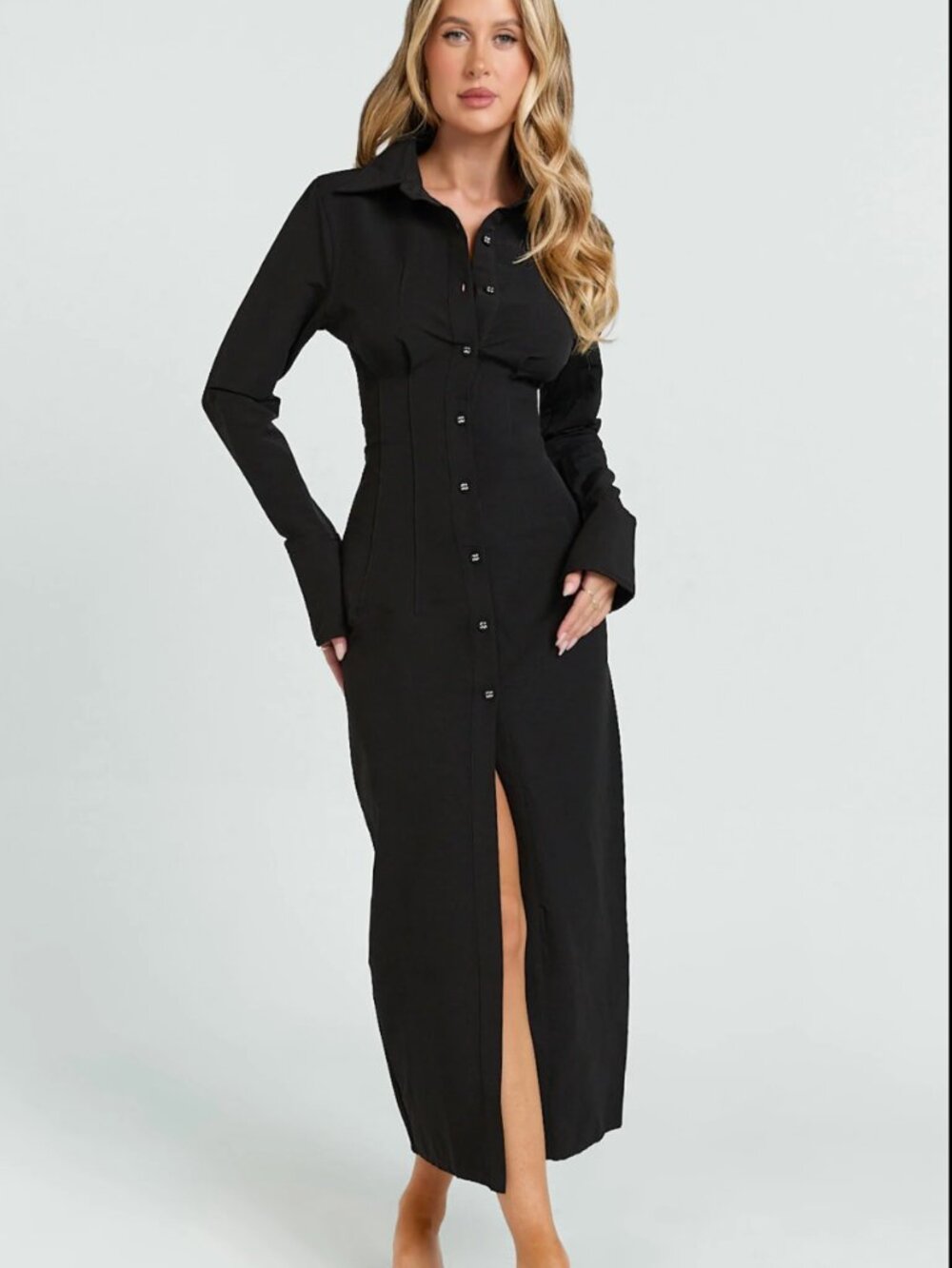 Showpo Genevieve Black Midi Shirt Dress Size 4 NWT Button Front